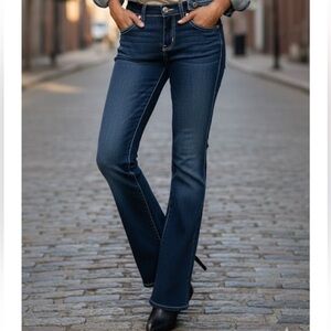 True Religion Blue Jeans with Distinctive Stitching and Metal Studs